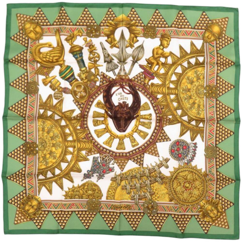 HERMES Authentic Green Silk Scarf - Picture 1 of 4